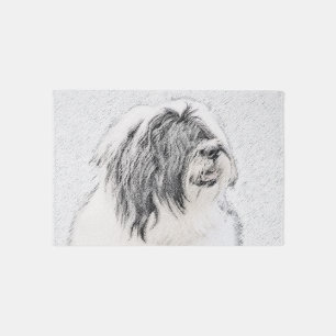 Bearded Collie Drawing - Cute Original Dog Art Rug