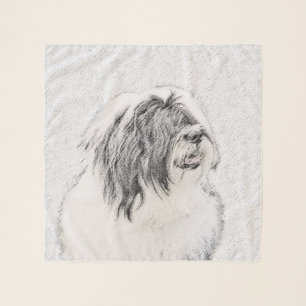 Bearded Collie Drawing - Cute Original Dog Art Scarf