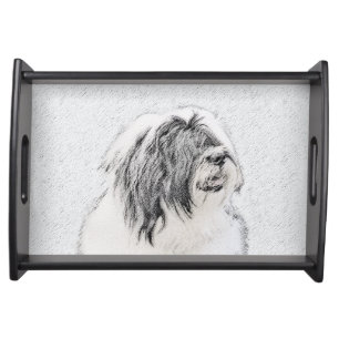 Bearded Collie Drawing - Cute Original Dog Art Serving Tray