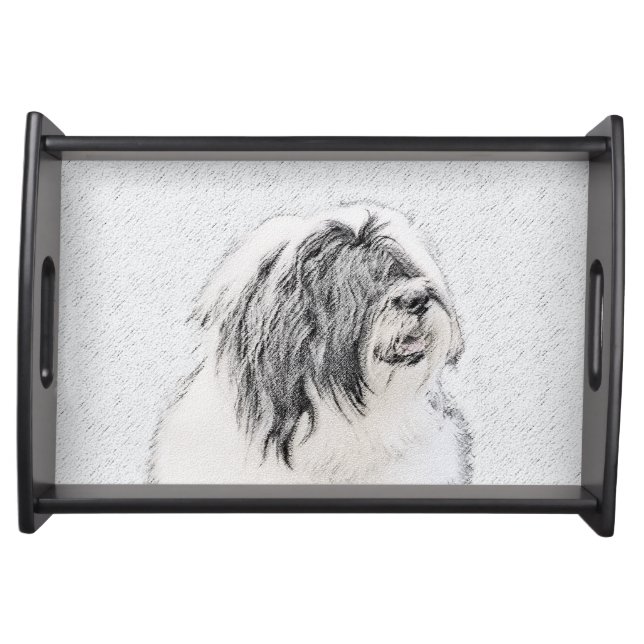 Bearded Collie Drawing - Cute Original Dog Art Serving Tray (Front)