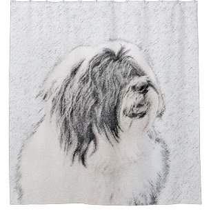 Bearded Collie Drawing - Cute Original Dog Art Shower Curtain