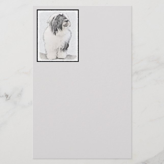 Bearded Collie Drawing - Cute Original Dog Art Stationery (Front)