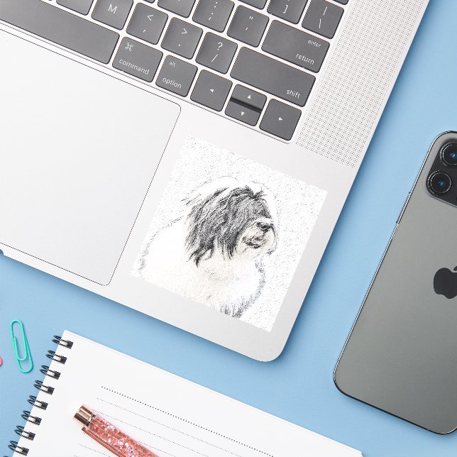 Bearded Collie Drawing - Cute Original Dog Art Sticker (Laptop w/ iPhone)