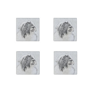 Bearded Collie Drawing - Cute Original Dog Art Stone Magnet
