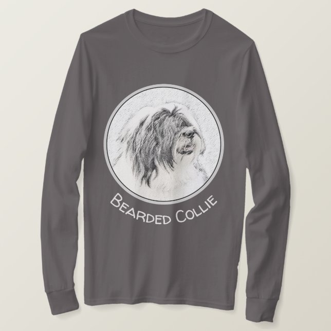 Bearded Collie Drawing - Cute Original Dog Art T-Shirt (Design Front)