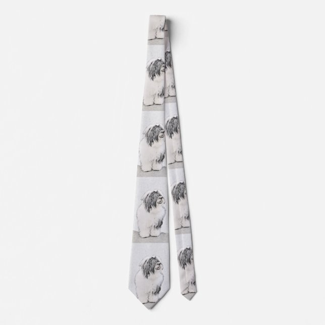 Bearded Collie Drawing - Cute Original Dog Art Tie (Front)