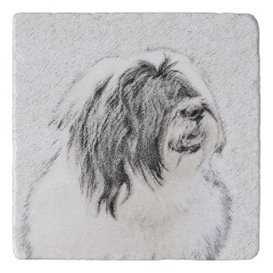 Bearded Collie Drawing - Cute Original Dog Art Trivet