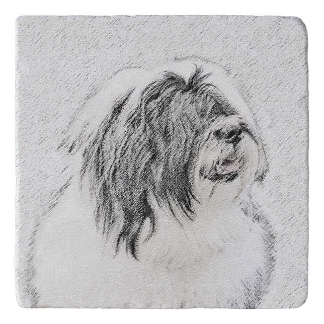 Bearded Collie Drawing - Cute Original Dog Art Trivet (Front)