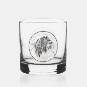 Bearded Collie Drawing - Cute Original Dog Art Whiskey Glass