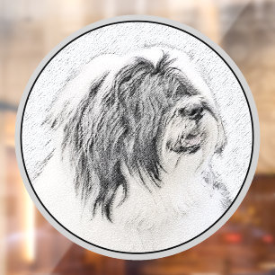 Bearded Collie Drawing - Cute Original Dog Art Window Cling