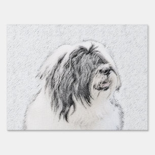 Bearded Collie Drawing - Cute Original Dog Art Yard Sign