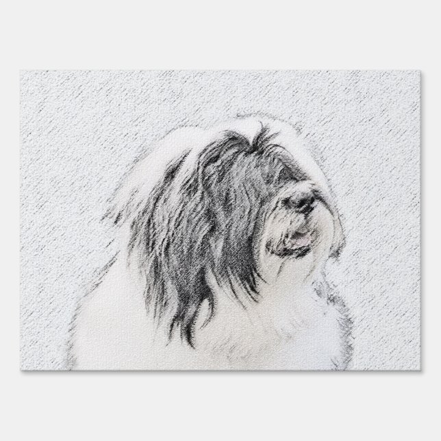 Bearded Collie Drawing - Cute Original Dog Art Yard Sign (Front)