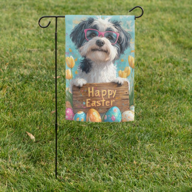 Bearded Collie Easter Eggs Garden Flag (In SItu)