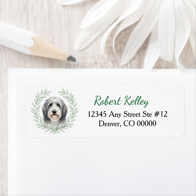 Bearded Collie Eucalyptus Leaf Wreath Label (Insitu)