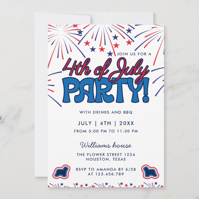 Bearded Collie Fireworks 4th Of July BBQ Party Invitation (Back)