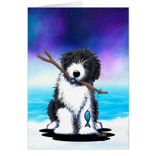 Bearded Collie Fishing Cards (Front)