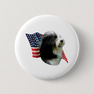 Bearded Collie Flag Pinback Button