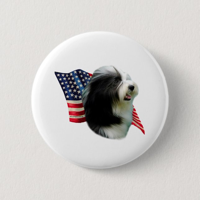 Bearded Collie Flag Pinback Button (Front)