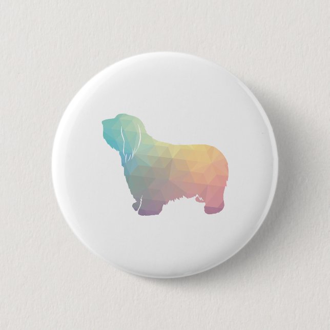 Bearded Collie Geometric Pattern Silhouette Pastel Button (Front)