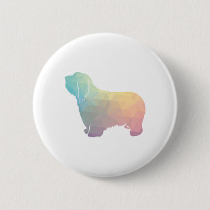 Bearded Collie Geometric Pattern Silhouette Pastel Button