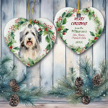 Bearded Collie Holly Wreath Christmas Ceramic Ornament