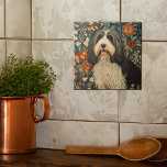 Bearded Collie in a William Morris Style Garden Ceramic Tile<br><div class="desc">Charming Bearded Collie or Beardie in a William Morris-style floral pattern.  Perfect for farmhouse kitchen,  log cabin,  forest lodge,  vintage decor,  old fashioned charm,  dog lovers,  beardie mom or beardie dad.</div>