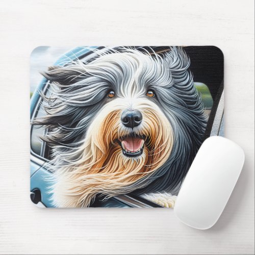 Bearded Collie In Car Window Mouse Pad