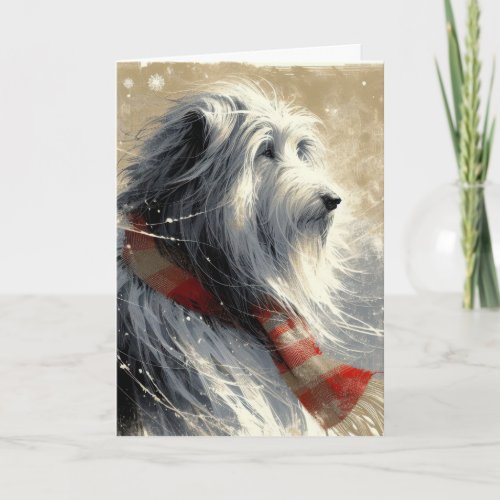 Bearded Collie In Snowflakes Card