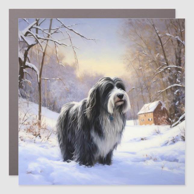 Bearded Collie Let It Snow Christmas  Car Magnet (Front)