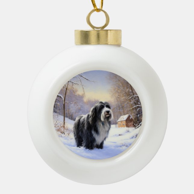 Bearded Collie Let It Snow Christmas  Ceramic Ball Christmas Ornament (Front)