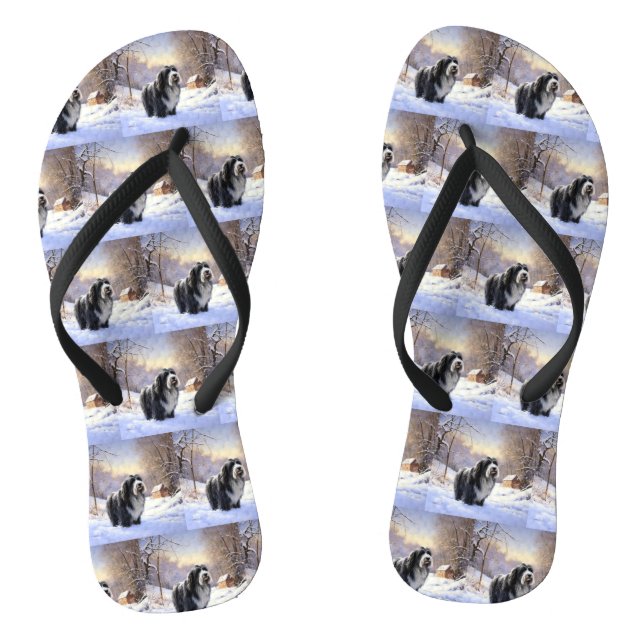 Bearded Collie Let It Snow Christmas  Flip Flops (Footbed)