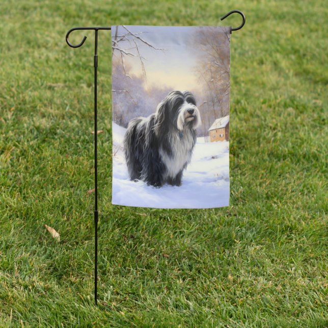 Bearded Collie Let It Snow Christmas  Garden Flag (In SItu)