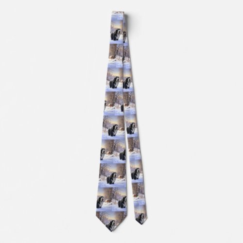 Bearded Collie Let It Snow Christmas  Neck Tie