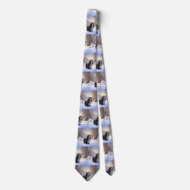 Bearded Collie Let It Snow Christmas  Neck Tie (Front)