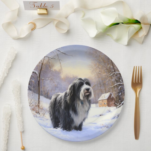 Bearded Collie Let It Snow Christmas  Paper Plates (Wedding)