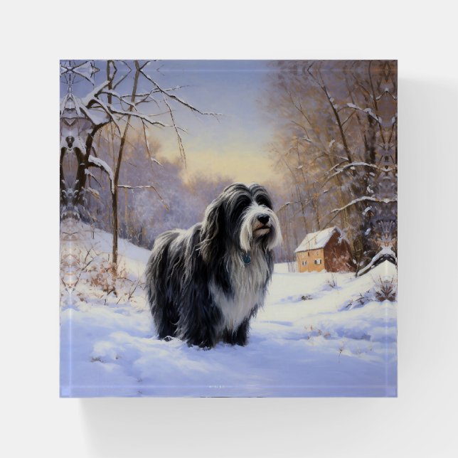 Bearded Collie Let It Snow Christmas  Paperweight (Front)