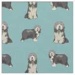 bearded collie light blue fabric