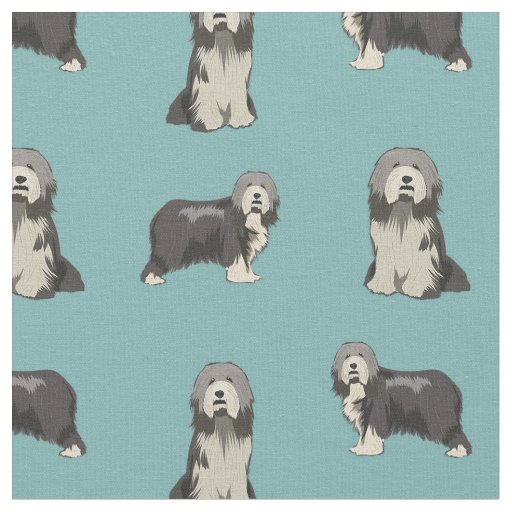 bearded collie light blue fabric