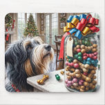 Bearded Collie Looking At Dog Treats Mouse Pad