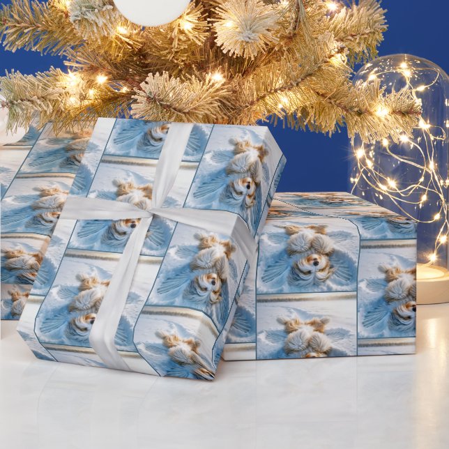 Bearded Collie Making a Snow Angel Wrapping Paper (Holidays)