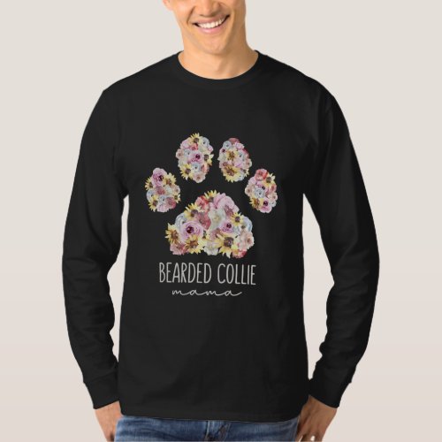 Bearded Collie Mama Floral Paw Dog Mom  T_Shirt