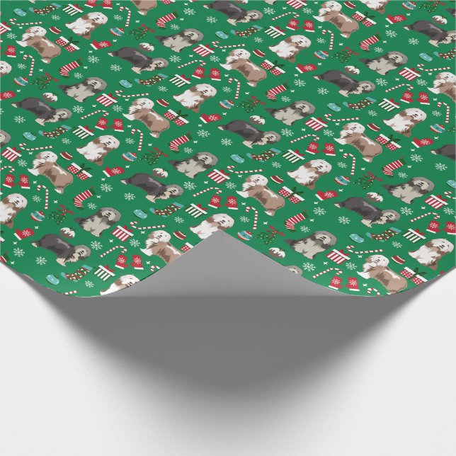 Bearded Collie mixed coats dog christmas Wrapping Paper (Corner)