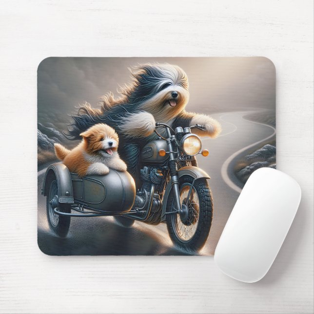 Bearded Collie Motorbike Ride Mouse Pad (With Mouse)