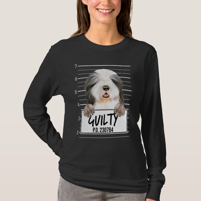 Bearded Collie Mugshot Guilty Dog T-Shirt (Front)