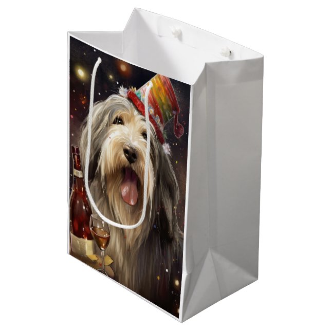 Bearded Collie New Year Medium Gift Bag (Front Angled)