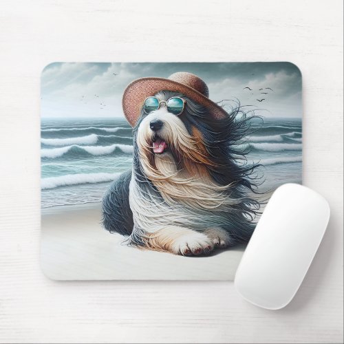 Bearded Collie On the Beach Mouse Pad