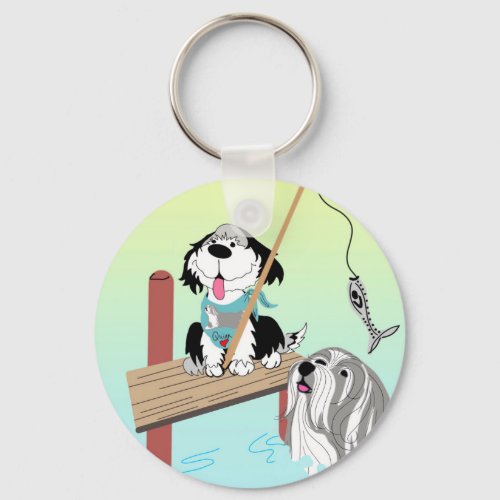 Bearded Collie original art work Keychain