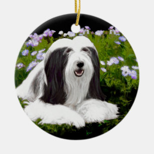 Bearded Collie Painting - Cute Original Dog Art Ceramic Ornament