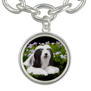 Bearded Collie Painting - Cute Original Dog Art Charm Bracelet