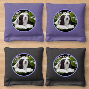 Bearded Collie Painting - Cute Original Dog Art Cornhole Bags